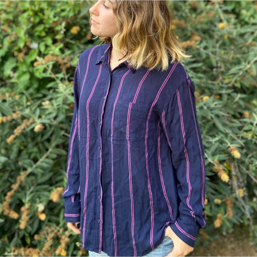 Blue and purple striped button-up